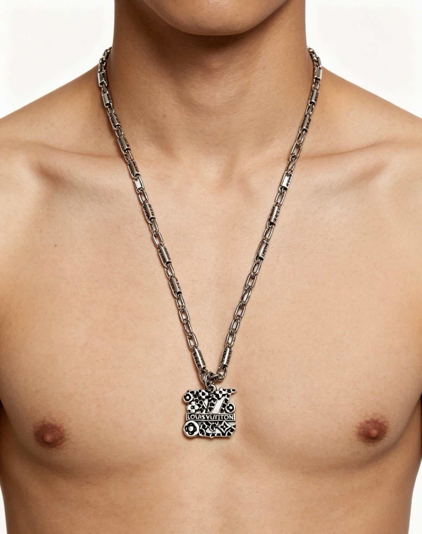 Louis Vuitton Silver Chain with Logo Pendant